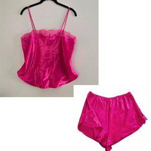 Vintage Laura Faye Satin Pajama Set with Lace
